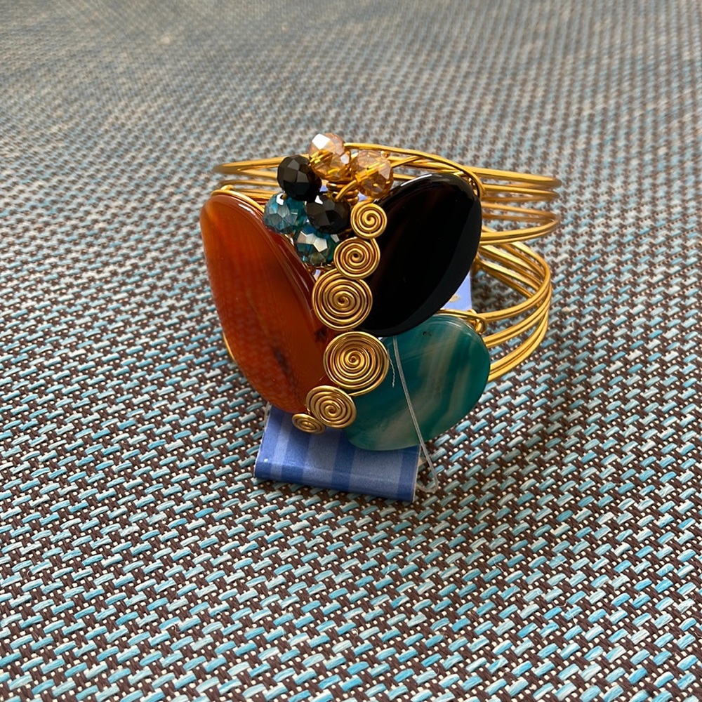 Simple Treasure Copper Wire Adjustable Stone & Beads Cuff Bracelet